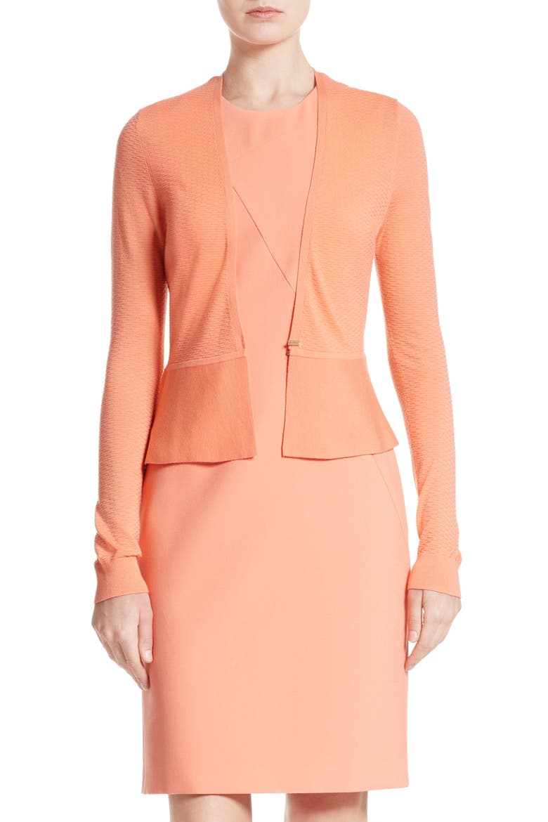 Feline Wool Peplum Cardigan, Main, color, TROPICAL BLOSSOM