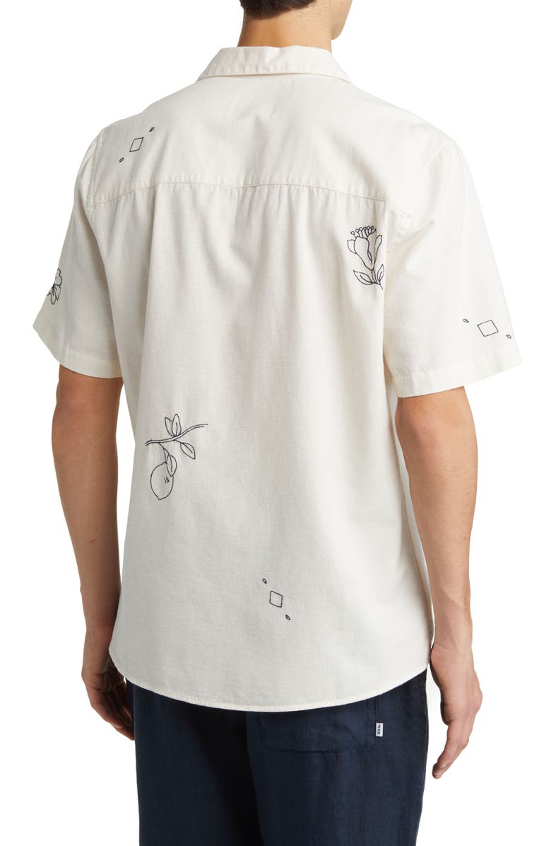 Wax London Didcot Embroidered Cotton & Linen Camp Shirt, Alternate, color, 