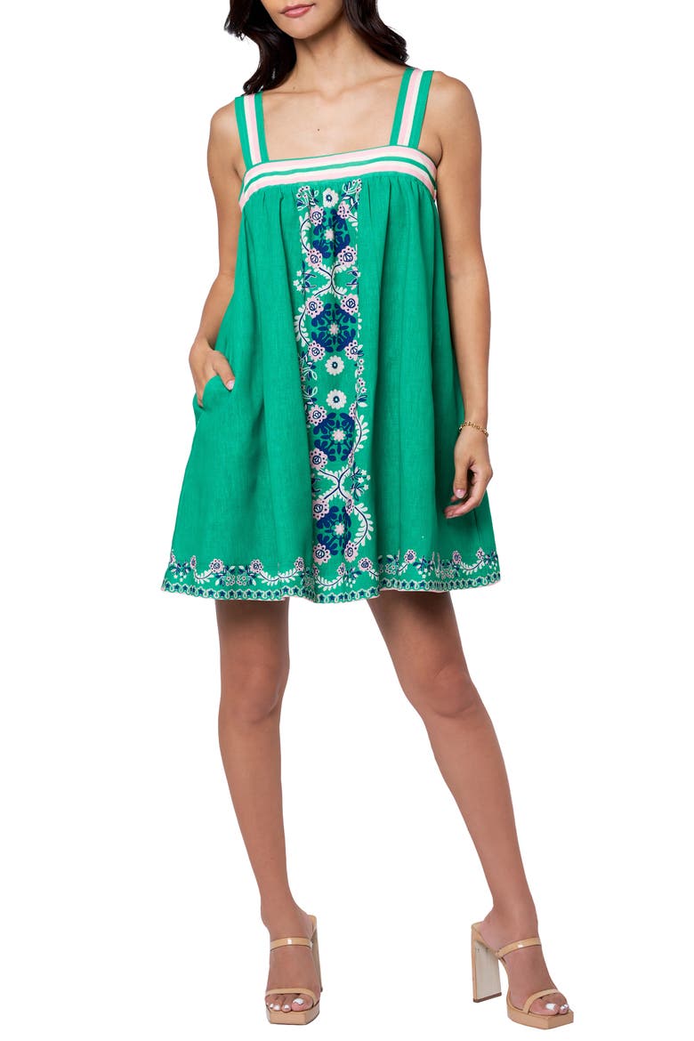Daina Floral A-Line Babydoll Minidress, Main, color, GREEN MULTI