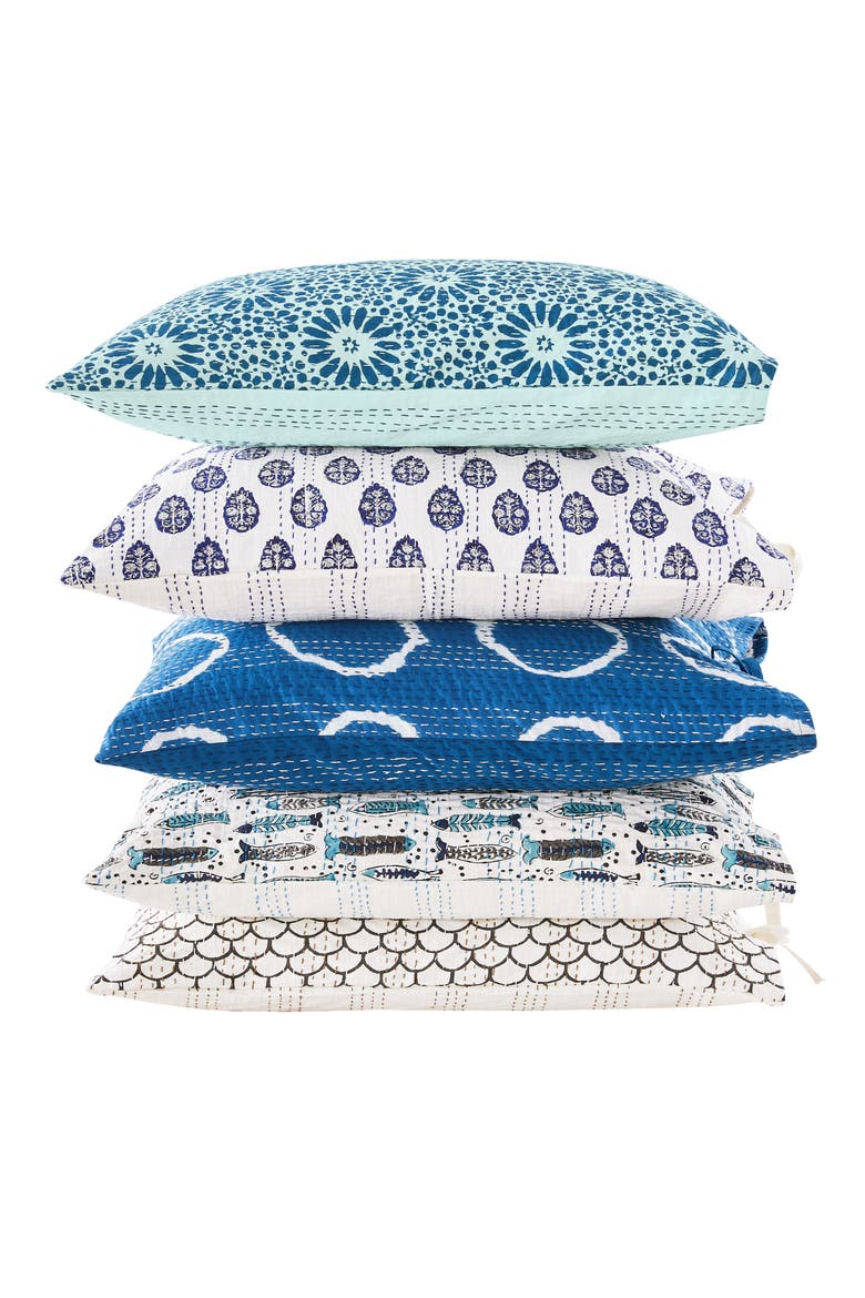 Circles Kantha Set of 2 Cotton Shams, Alternate, color, INDIGO