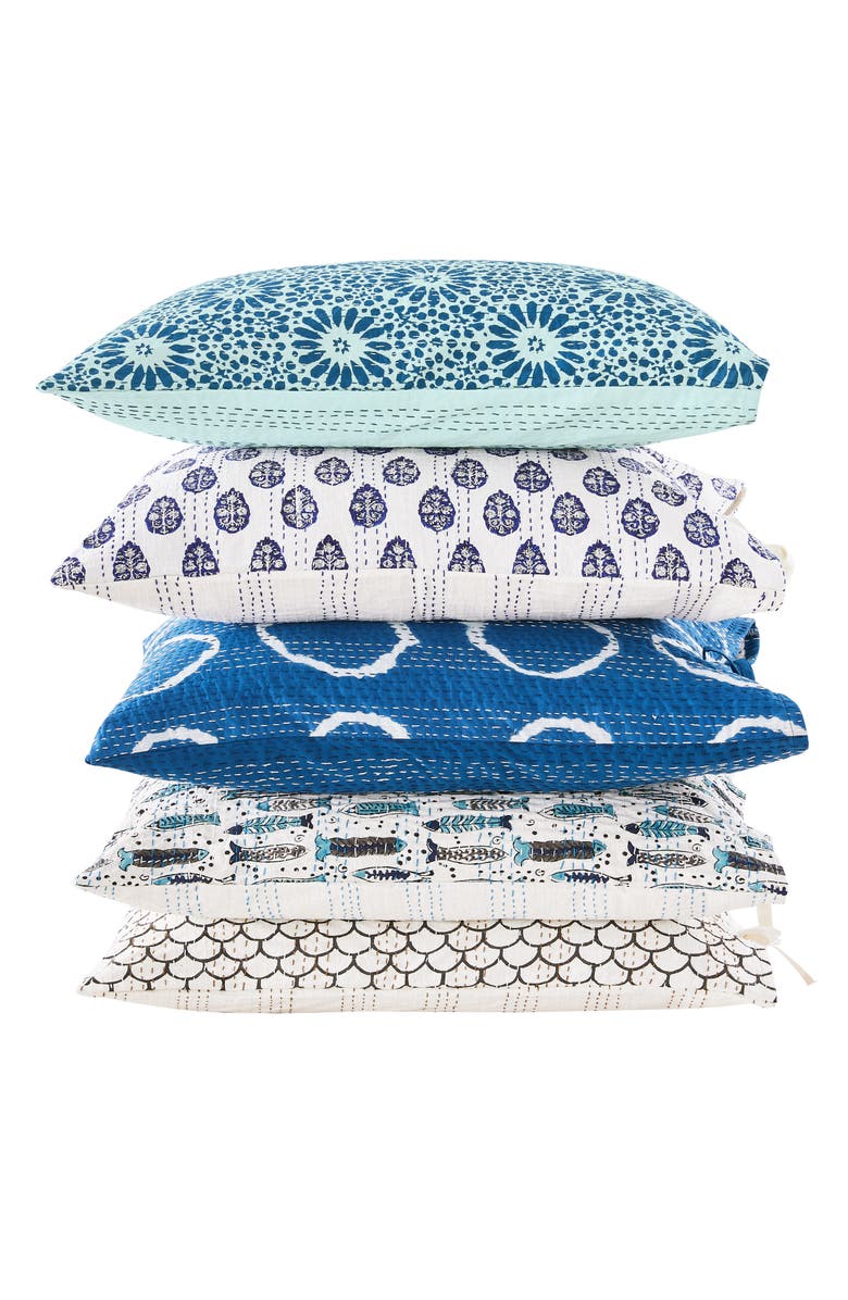 MELANGE HOME Circles Kantha Set of 2 Cotton Shams, Alternate, color, Indigo