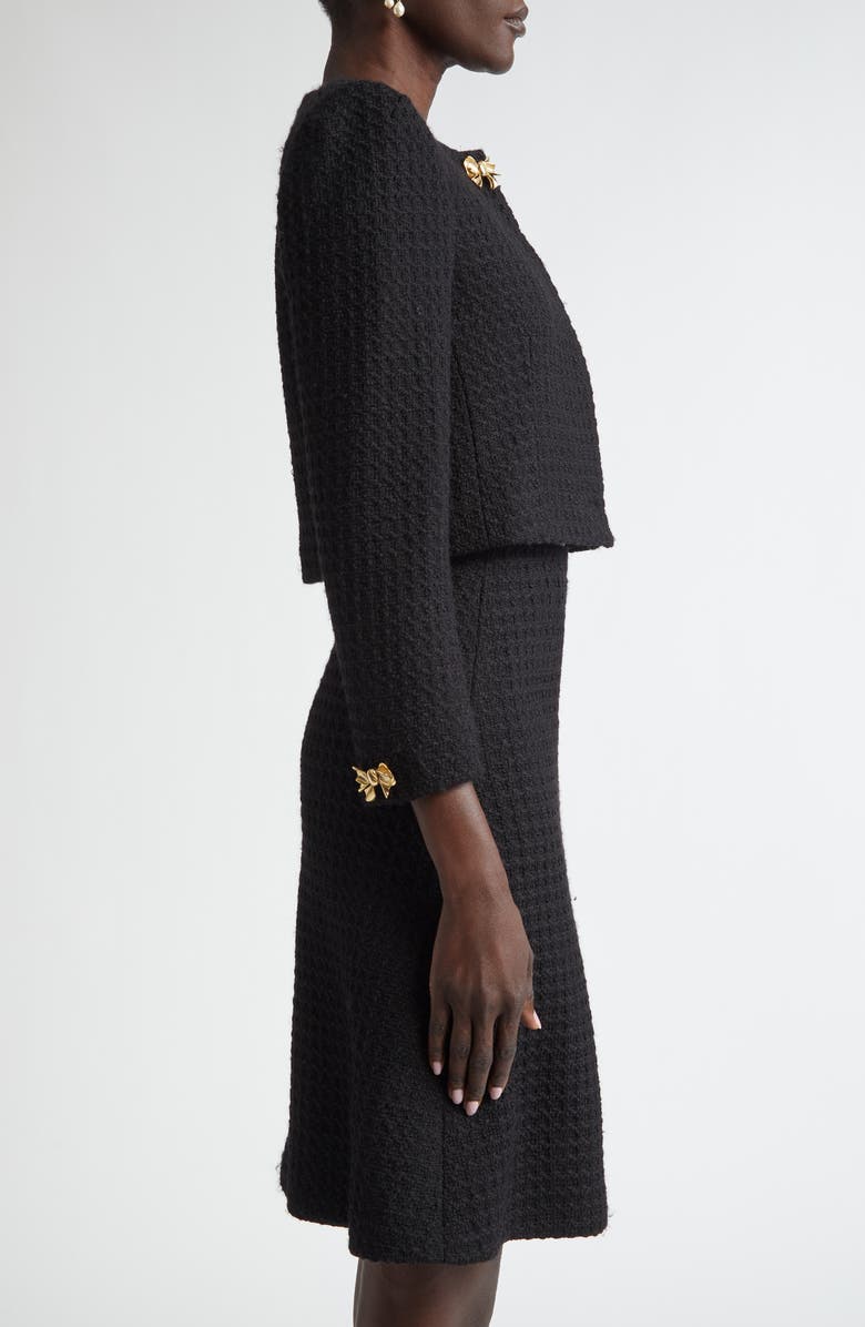 Oscar de la Renta Bow Detail Wool Tweed Crop Jacket, Alternate, color, Black