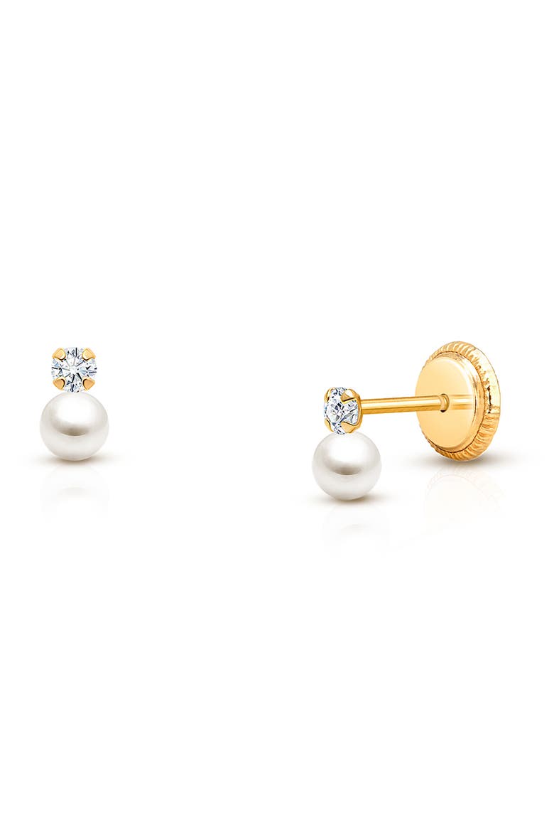 14K Gold 3mm Pearl Drop Studs Screw Back Earrings, Main, color, 14K Yellow Gold