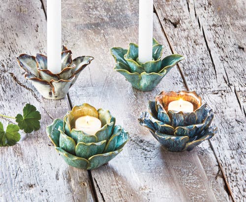 Tag Blue Flower Stoneware Votive Candle Holder Home Decor In Blue