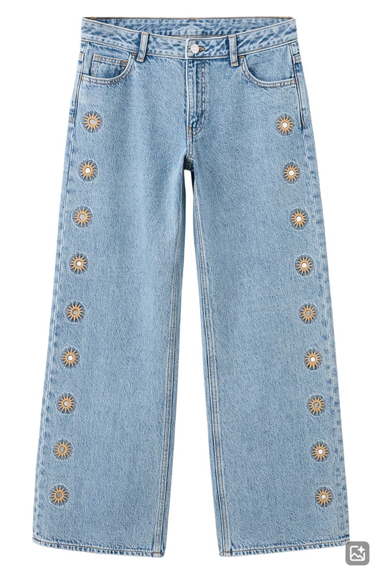 Embroidered Straight Leg Nonstretch Jeans, Alternate, color, MEDIUM BLUE