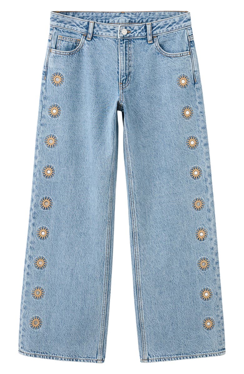 MANGO TEEN Embroidered Straight Leg Nonstretch Jeans, Alternate, color, Medium Blue