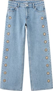 MANGO TEEN Embroidered Straight Leg Nonstretch Jeans