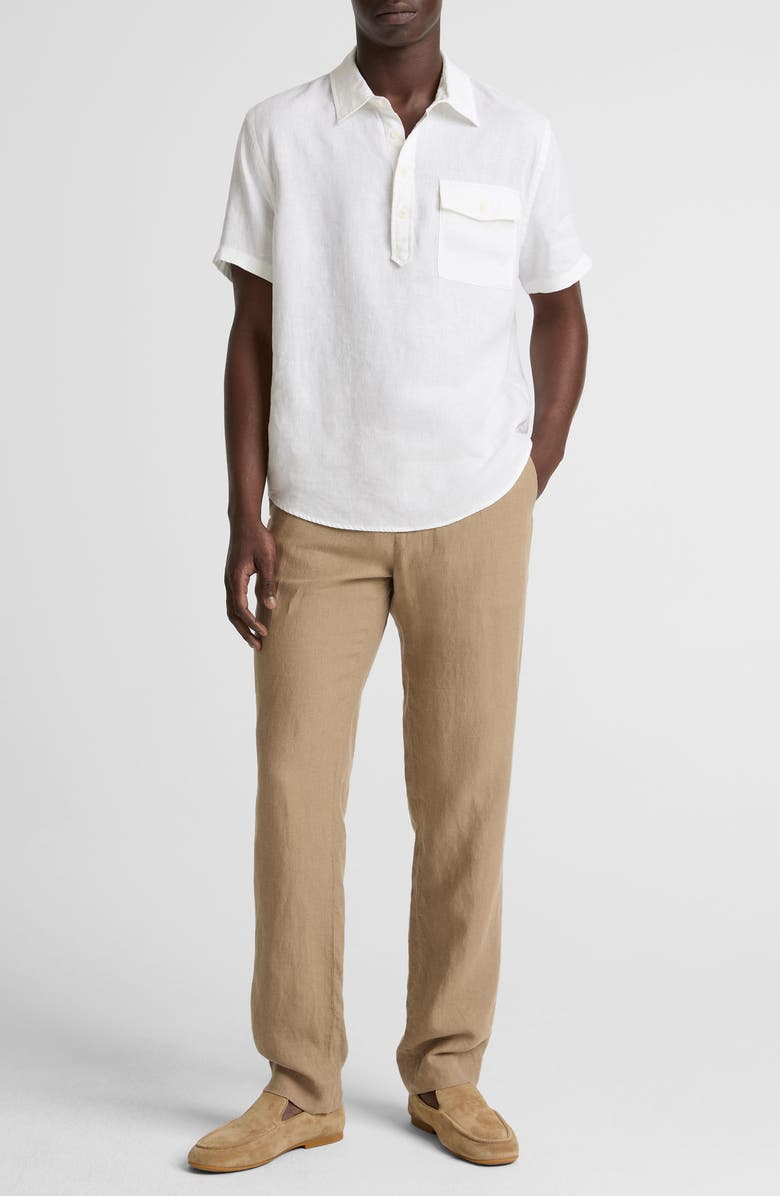 Vince Short Sleeve Linen Popover Shirt, Alternate, color, Optic White