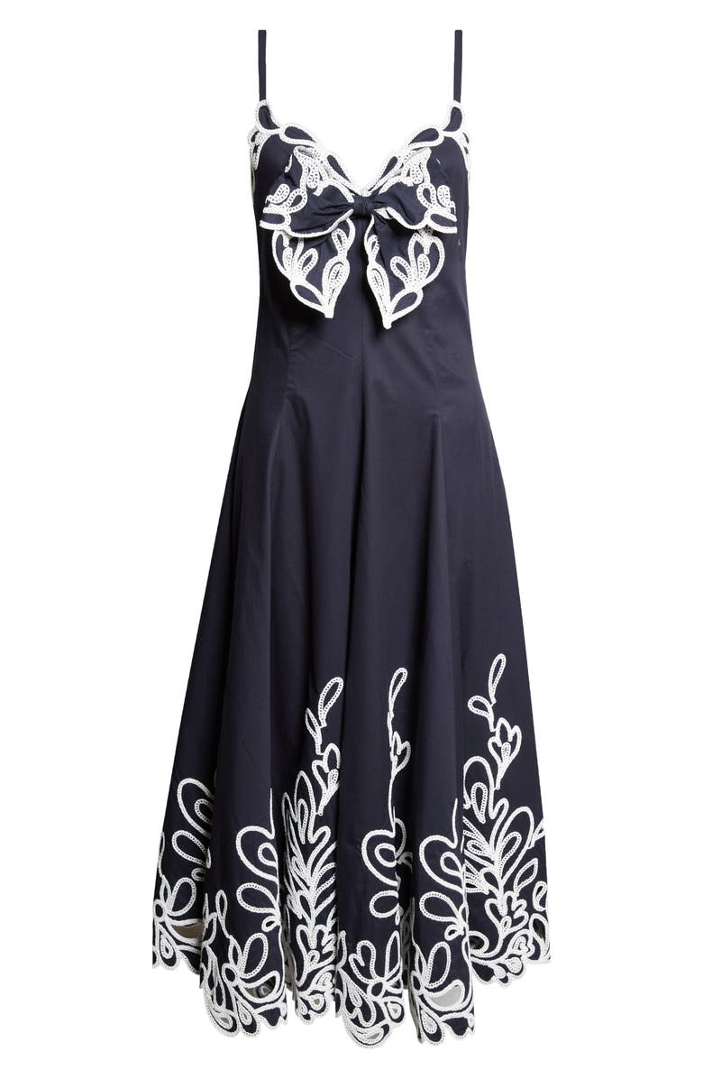 Cinq à Sept Embroidered Paisley Bloom Detail Cotton Dress, Main, color, Navy/White