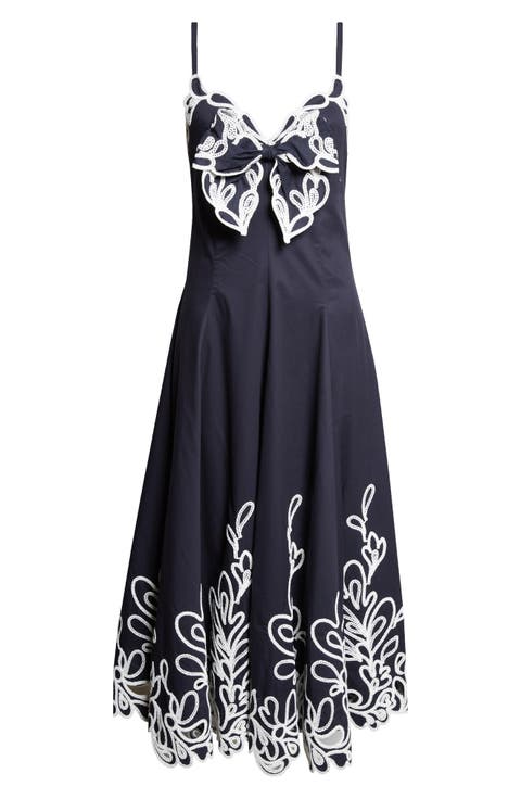 Embroidered Paisley Bloom Detail Cotton Dress