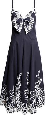 Cinq à Sept Embroidered Paisley Bloom Detail Cotton Dress