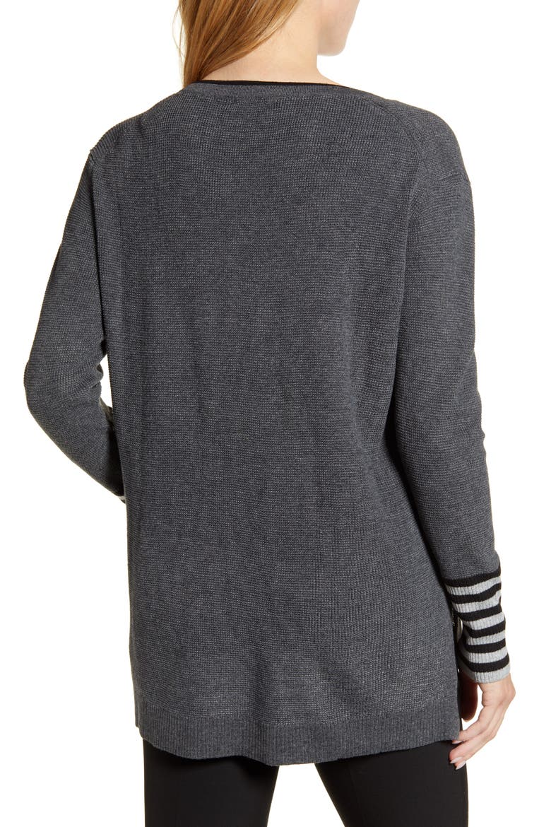 V-Neck Stripe Cuff Sweater, Alternate, color, MEDIUM HEATHER GREY