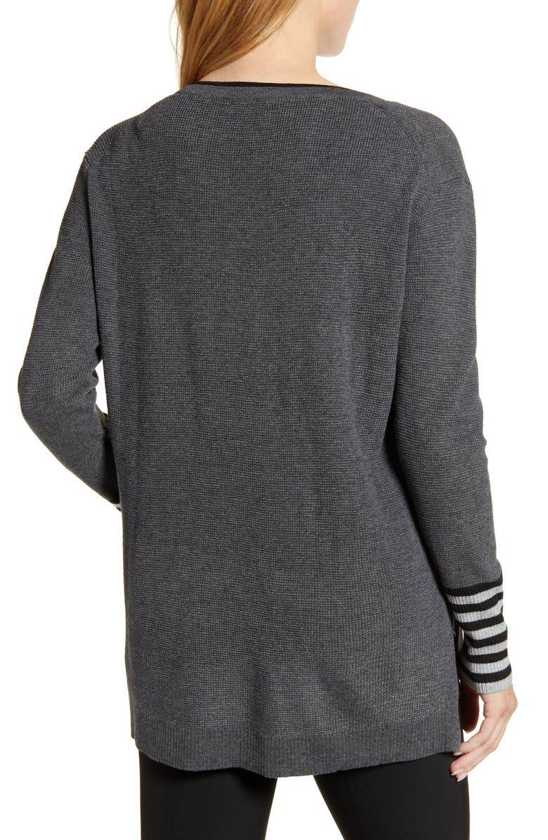 Vince Camuto V-Neck Stripe Cuff Sweater, Alternate, color, 