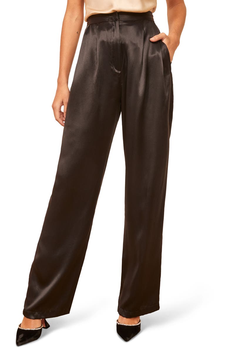 Reformation Chandler High Waist Silk Pants, Main, color, 