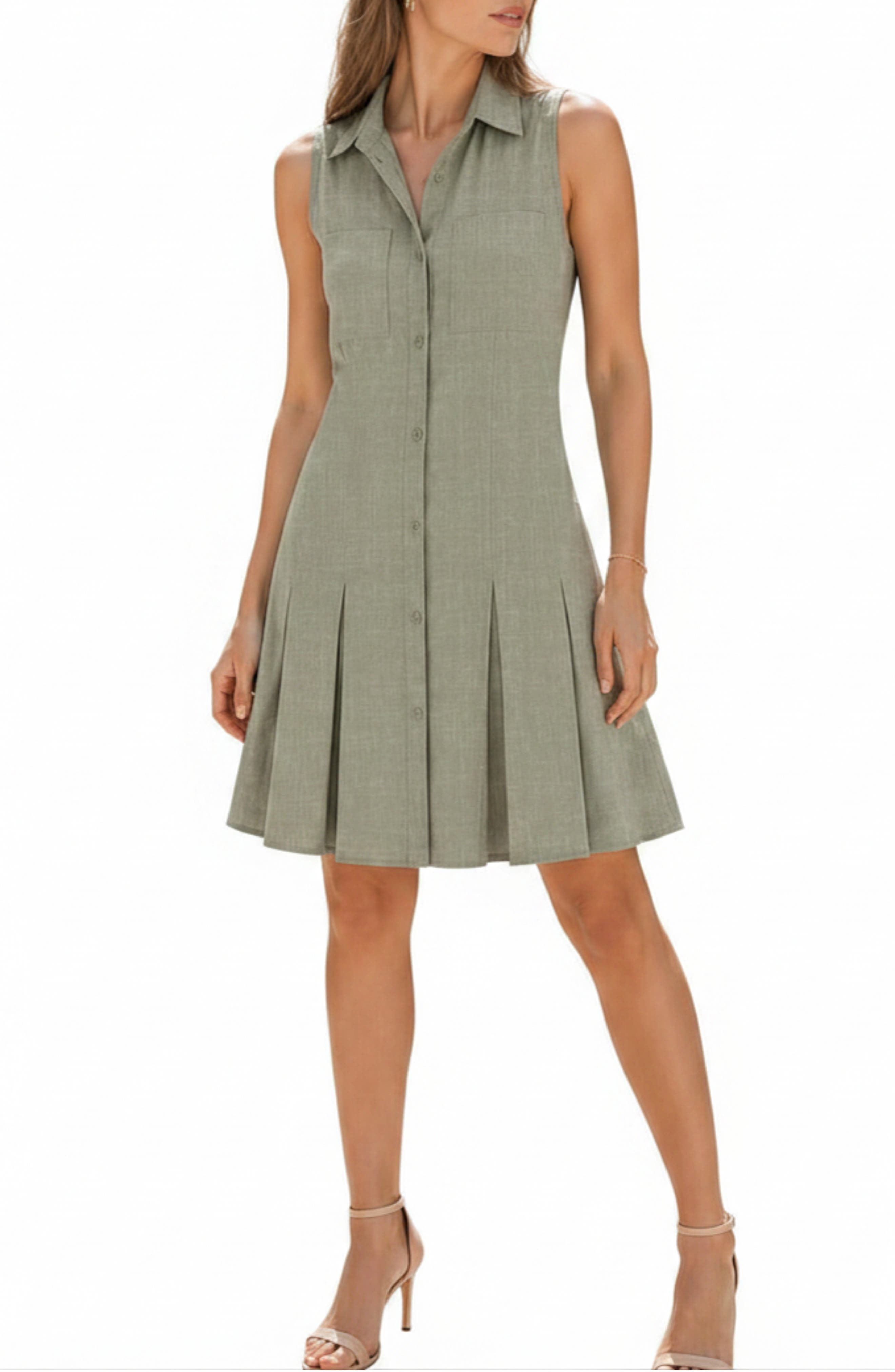 Two Pocket Sleeveless Shirtdress