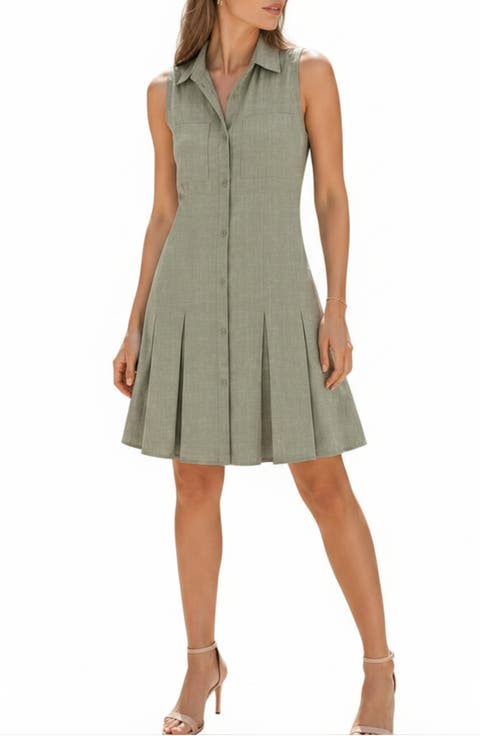 Two Pocket Sleeveless Shirtdress