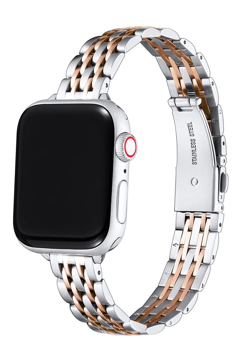 Rainey Skinny Stainless Steel Apple Watch® Watchband, Alternate, color, SILVER/ ROSE GOLD