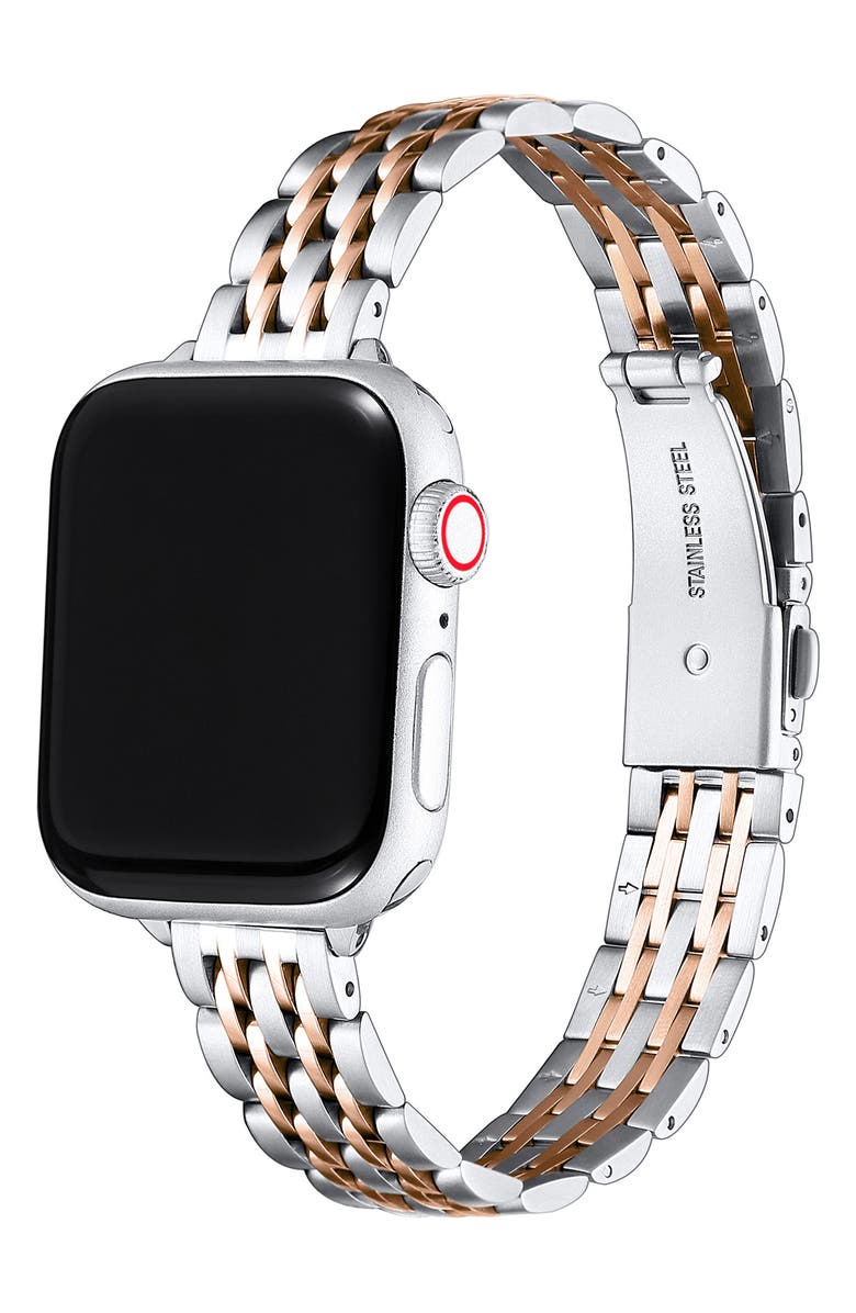 The Posh Tech Rainey Skinny Stainless Steel Apple Watch<sup>®</sup> Watchband, Alternate, color, Silver/ Rose Gold