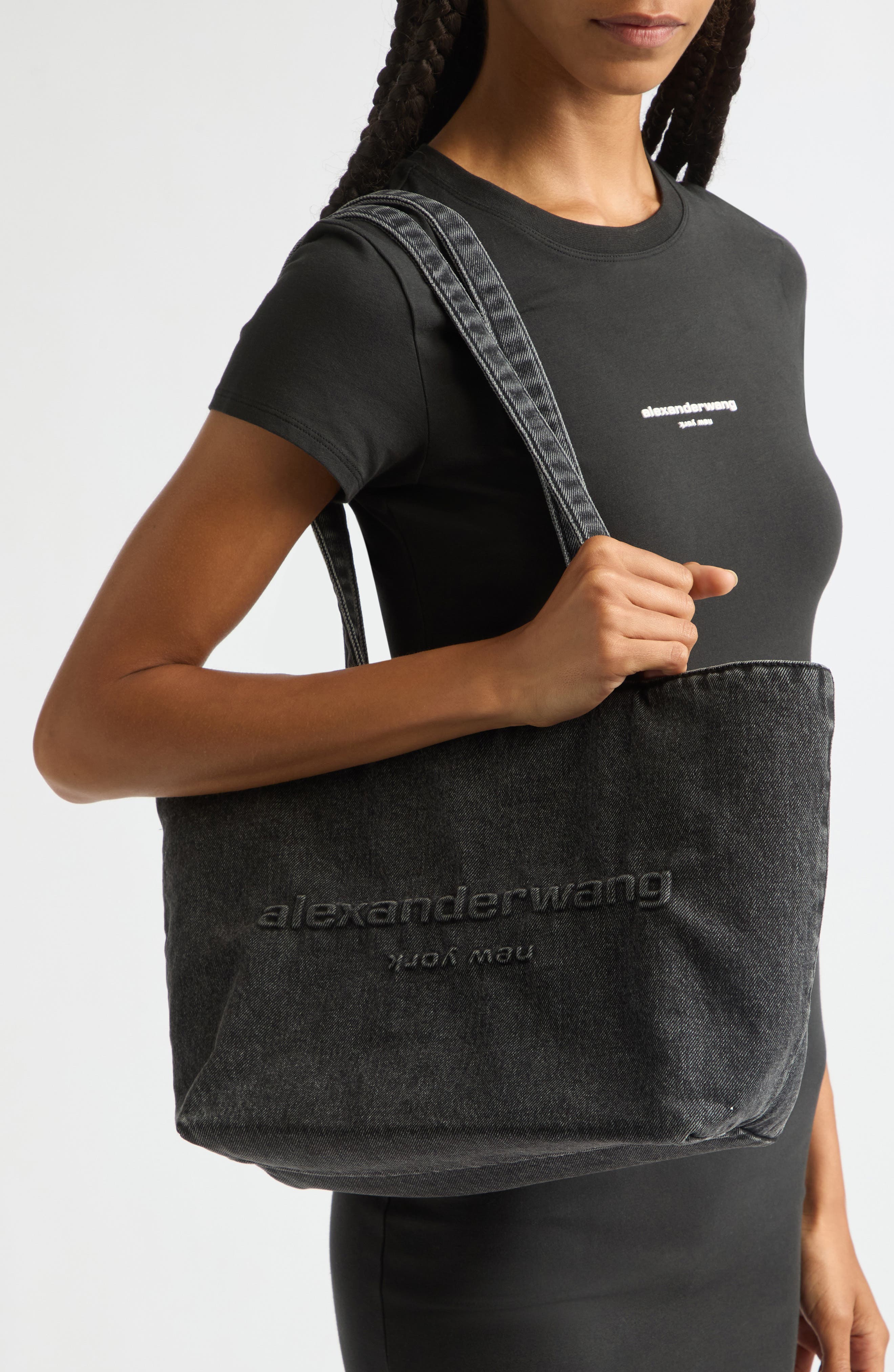 Medium Punch Denim Tote, Alternate, color, GREY AGED