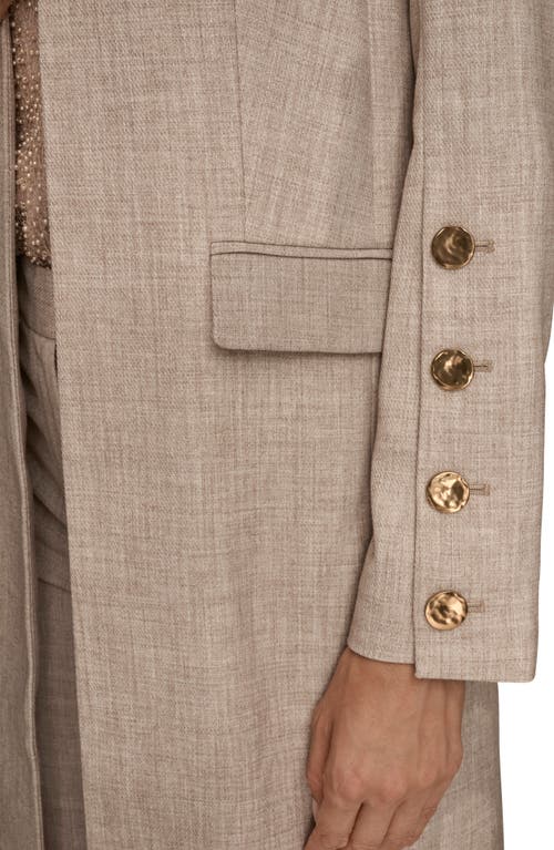 Donna Karan Womens Petites Four Button Long Blazer Coat Sleeveless Boat Neck Tank Top Straight Leg Pant In Brown