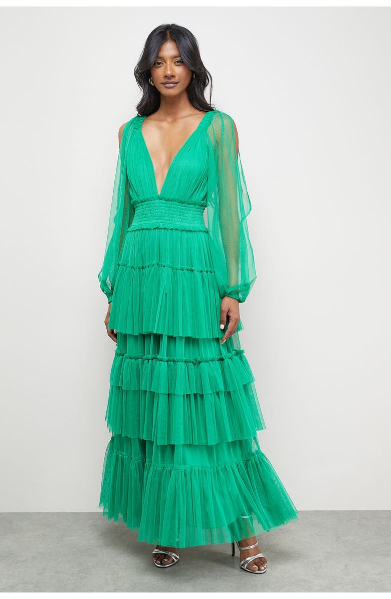Warehouse Cinched Waist Maxi Dress, Main, color, Green