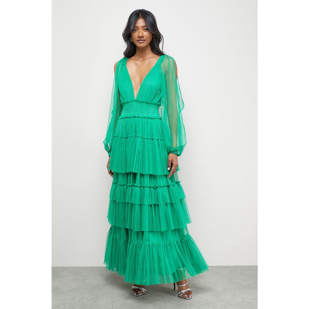 Warehouse Cinched Waist Maxi Dress In Green