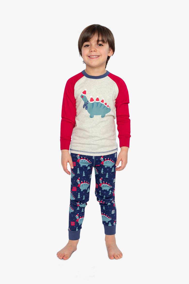 Organic Cotton Dinosaur Top Pants Two Piece Pajama Set, Alternate, color, Blue Dinosaur Print