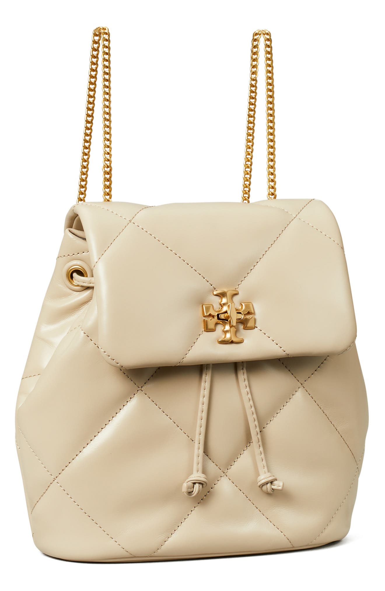 Tory Burch Small Kira Diamond Quilted Leather Backpack, Alternate, color, Light Stone