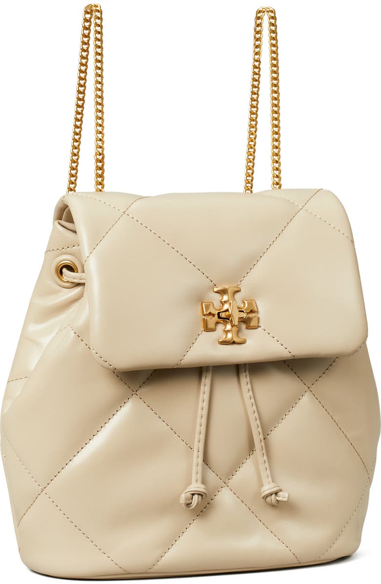 Tory Burch Small Kira Diamond Quilted Leather Backpack, Alternate, color, Light Stone