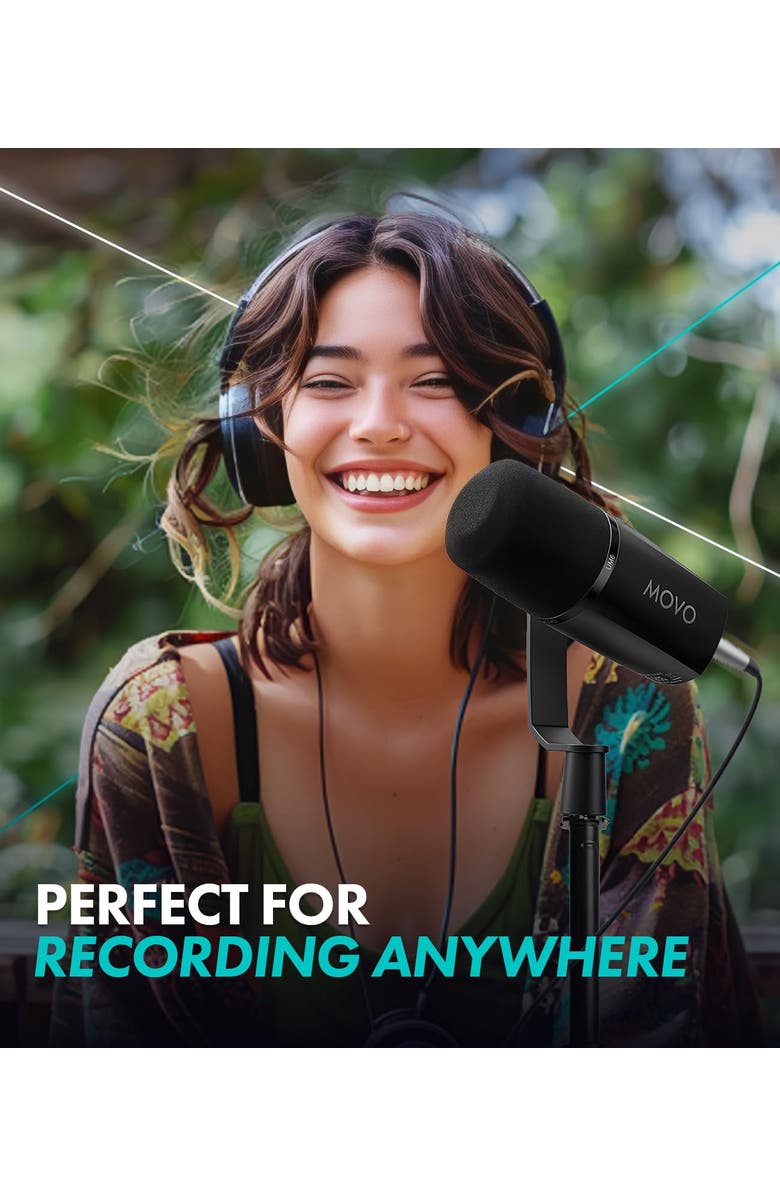 MOVO UM6 Dynamic Podcast Microphone with Built-in GainCast Preamp - XLR and USB C Outputs, Alternate, color, Black