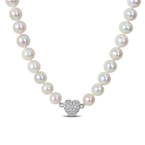 Cultured Edison Pearl Necklace Moissanite Heart Clasp