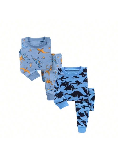 Shop Benben 2 Pack Boys' Shortsleeve Pajamas In Blue Dino/dark Dino