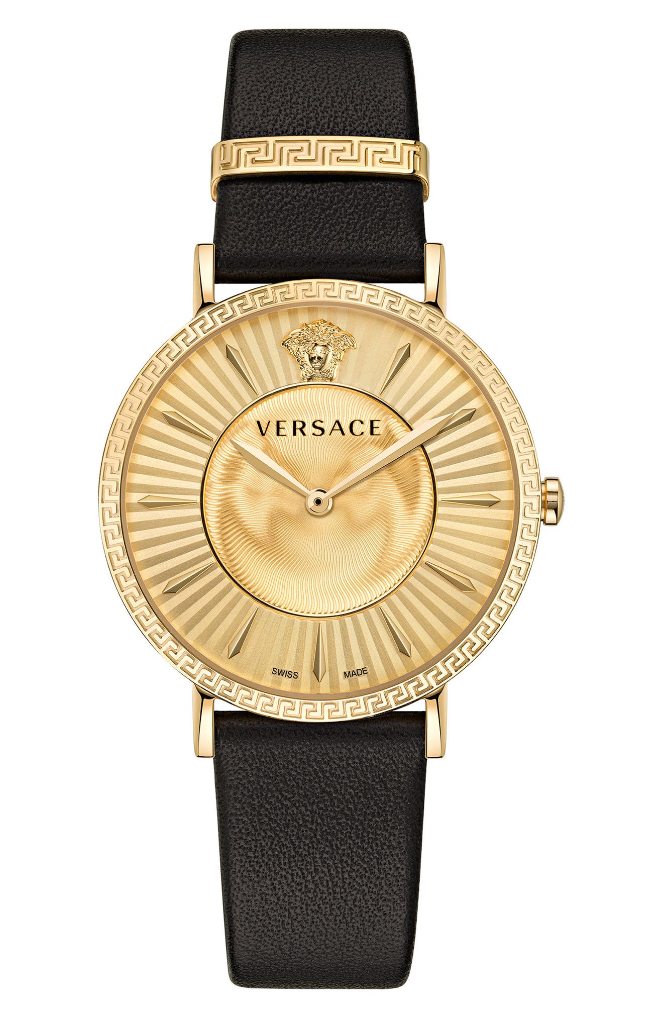 Versace V-Eternal Leather Strap Watch, 38mm
