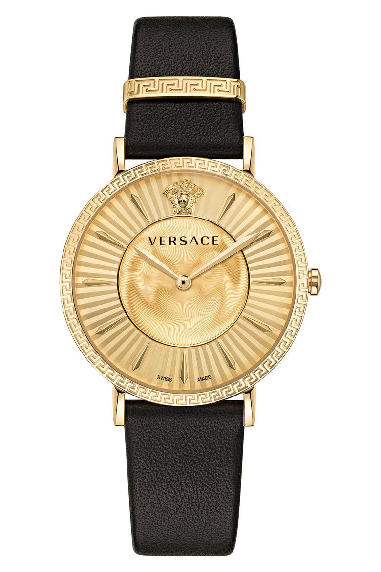 V-Eternal Leather Strap Watch, 38mm, Main, color, GOLD