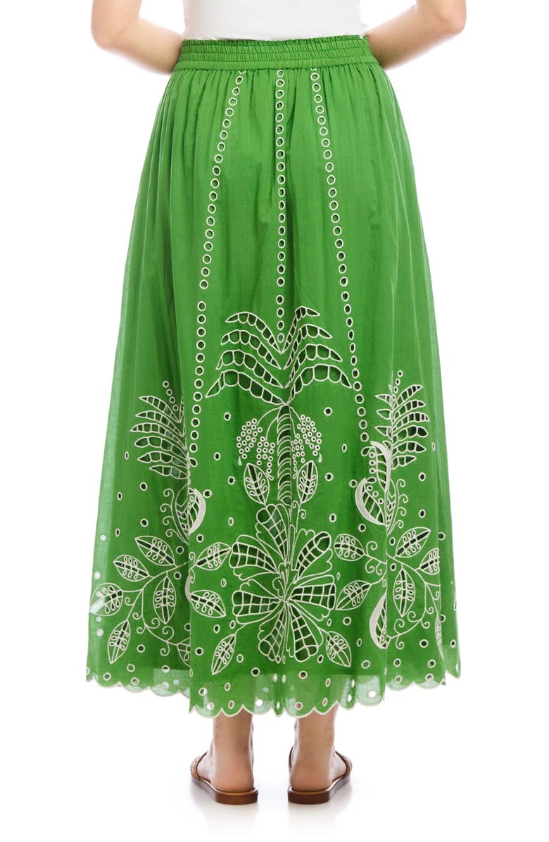 Karen Kane Cutout Embroidered Cotton Maxi Skirt, Alternate, color, Green