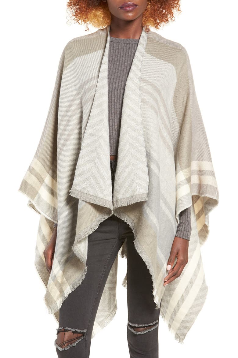 Plaid Poncho, Main, color, LIGHT GREY