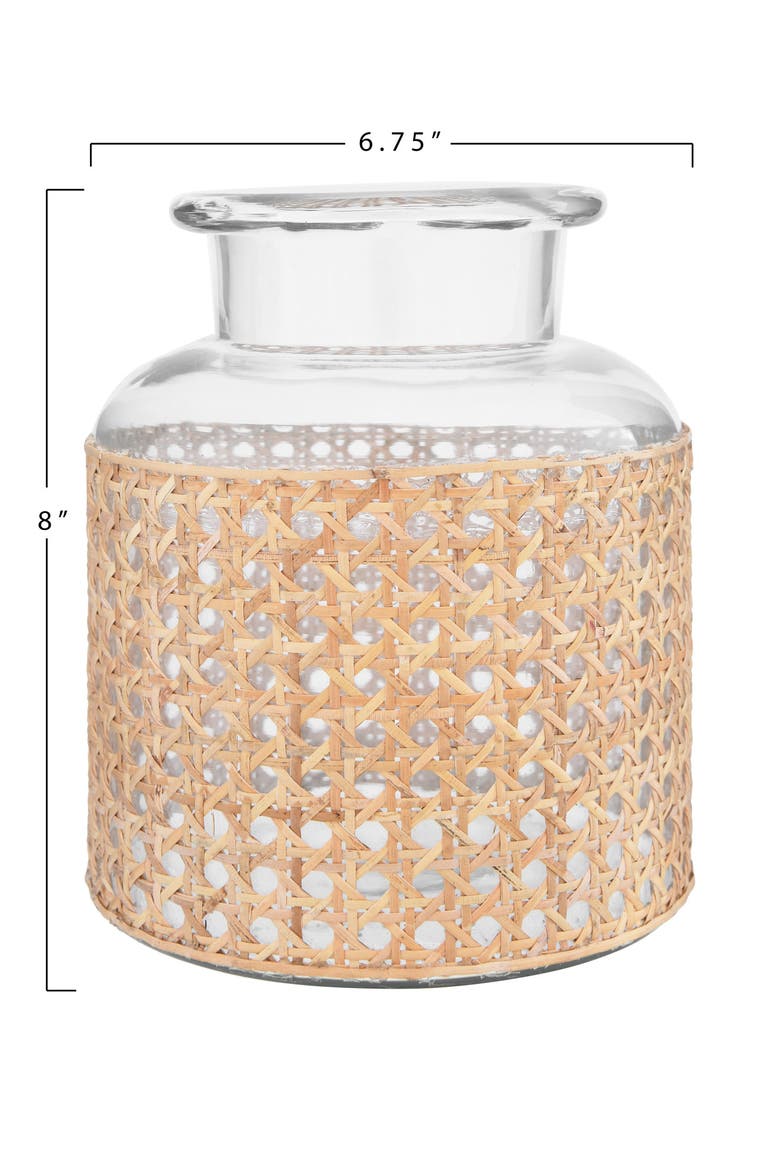 Round Glass Jar Vase with Decorative Cane Sleeve, Clear and Natural, Alternate, color, Natural