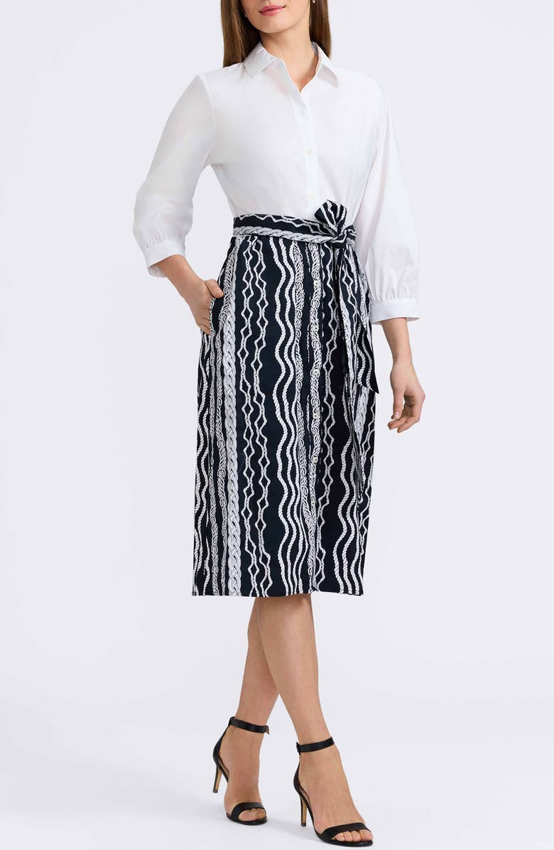 Foxcroft Esther Belted Braid Print Shirtdress, Alternate, color, White/ Black