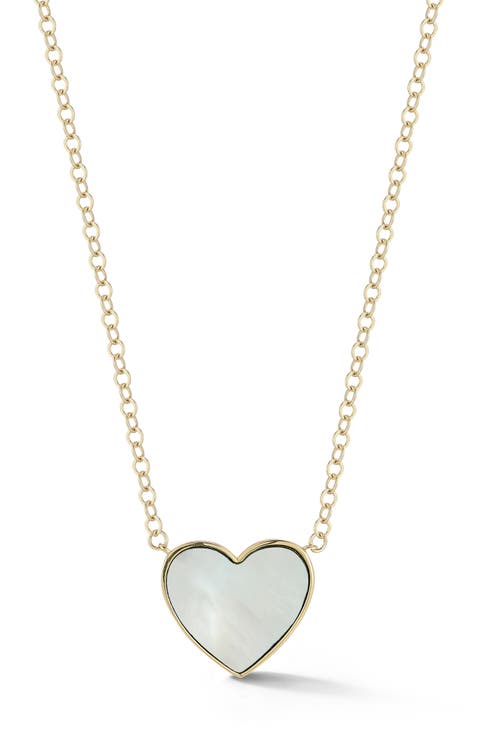 14k Gold Mother-of-Pearl Heart Pendant Necklace