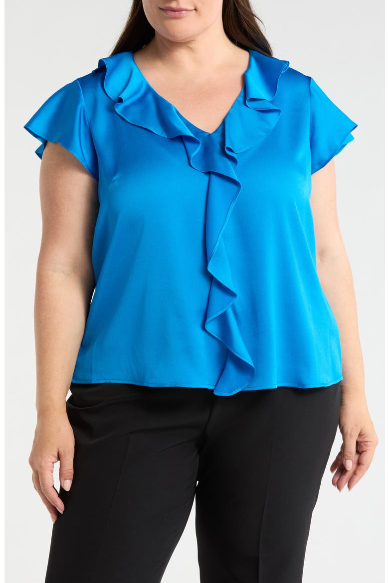 Ruffle Satin Top, Main, color, BLUE JEWEL