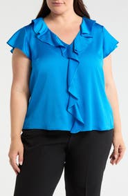 Tahari ASL Ruffle Satin Top