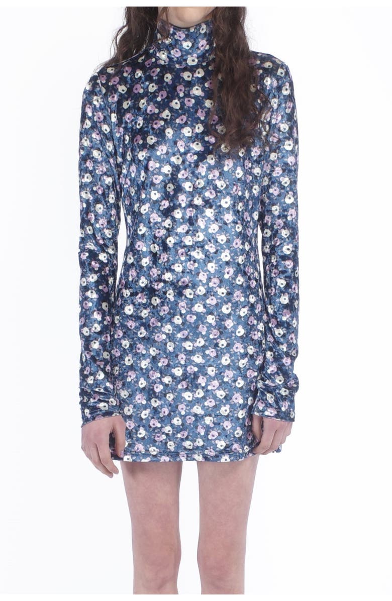 Anna Sui Posie Stretch Velvet Turtleneck Dress, Alternate, color, 