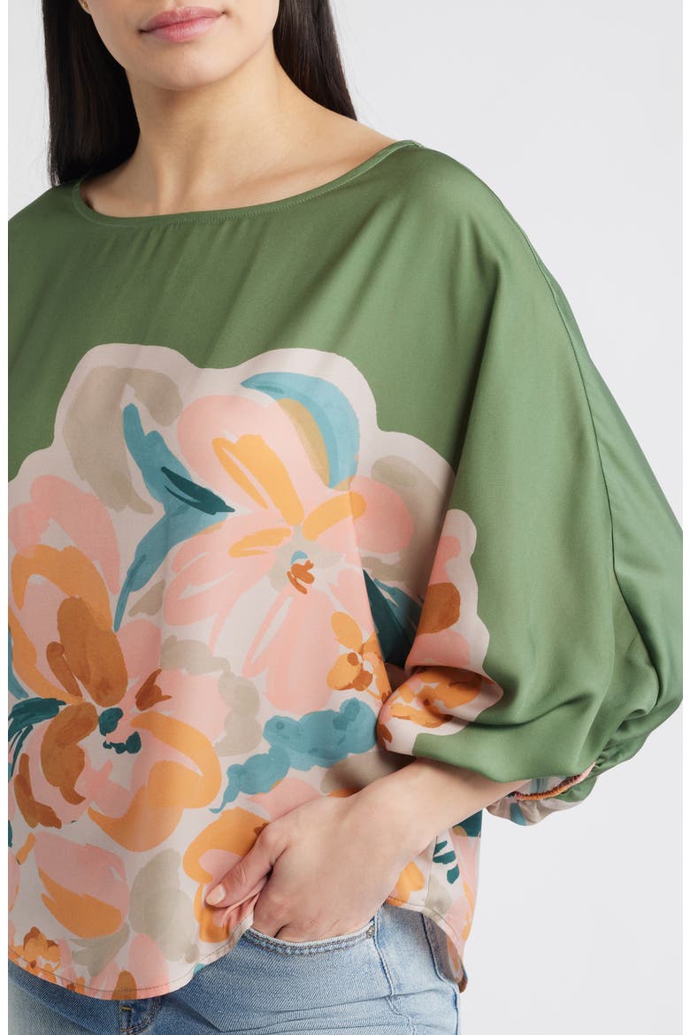 Placement Print Peasant Top, Alternate, color, BASIL MULTI