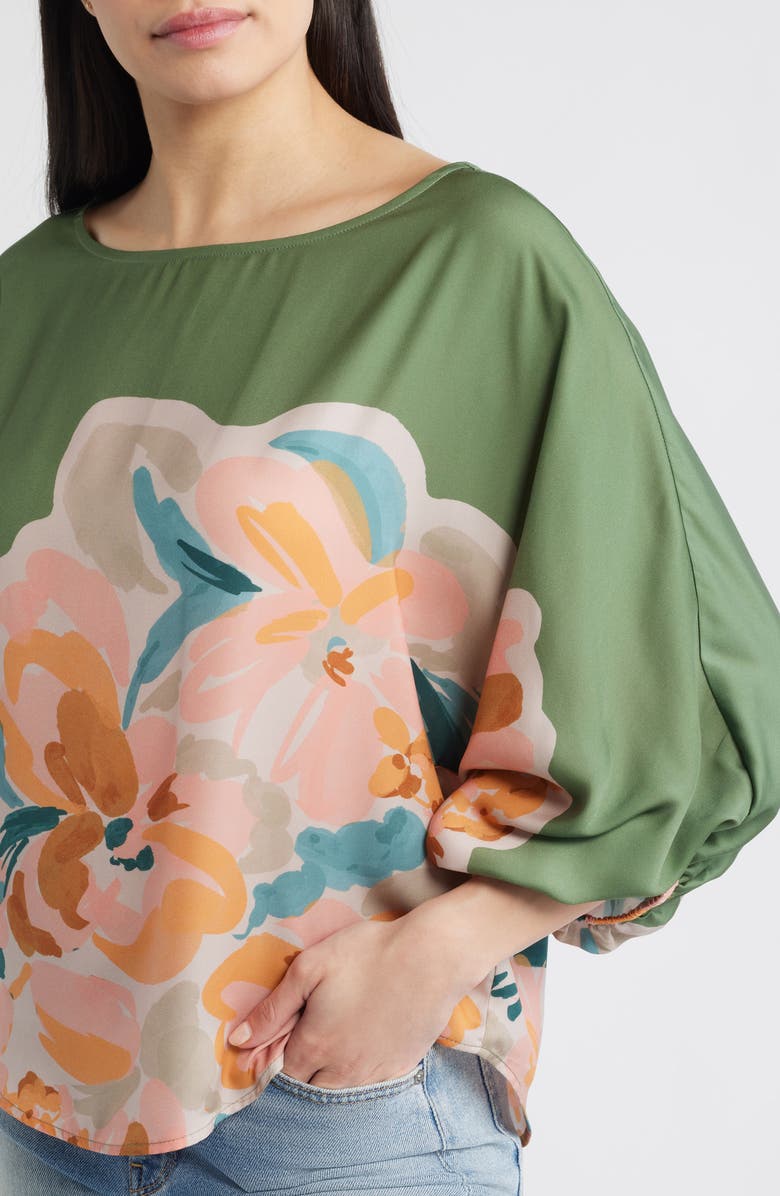 Wit & Wisdom Placement Print Peasant Top, Alternate, color, Basil Multi