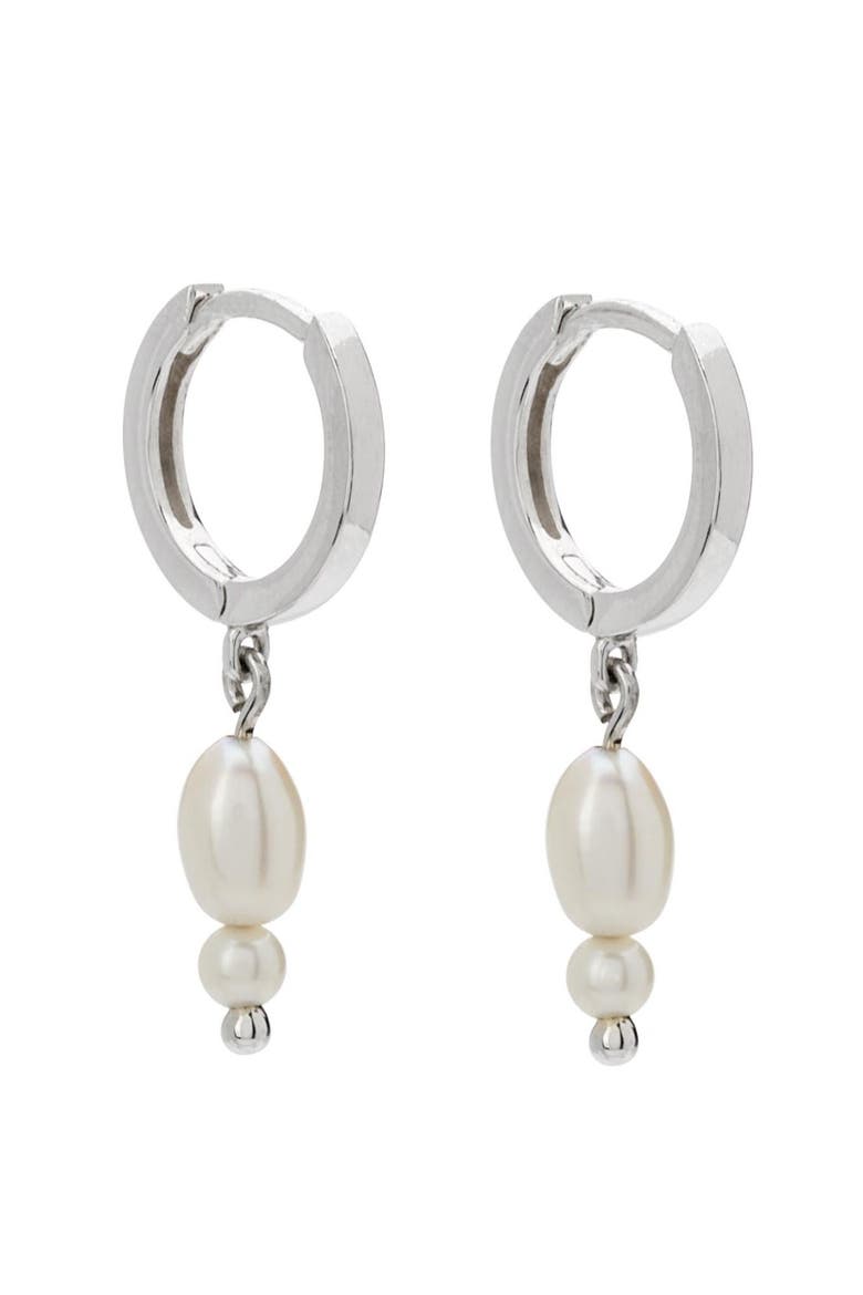 Double Pearl Huggies, Main, color, Silver