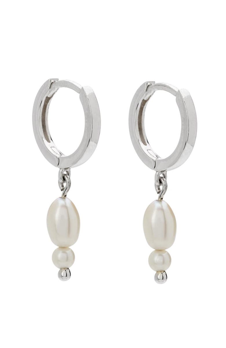 Murkani Double Pearl Huggies, Main, color, Silver