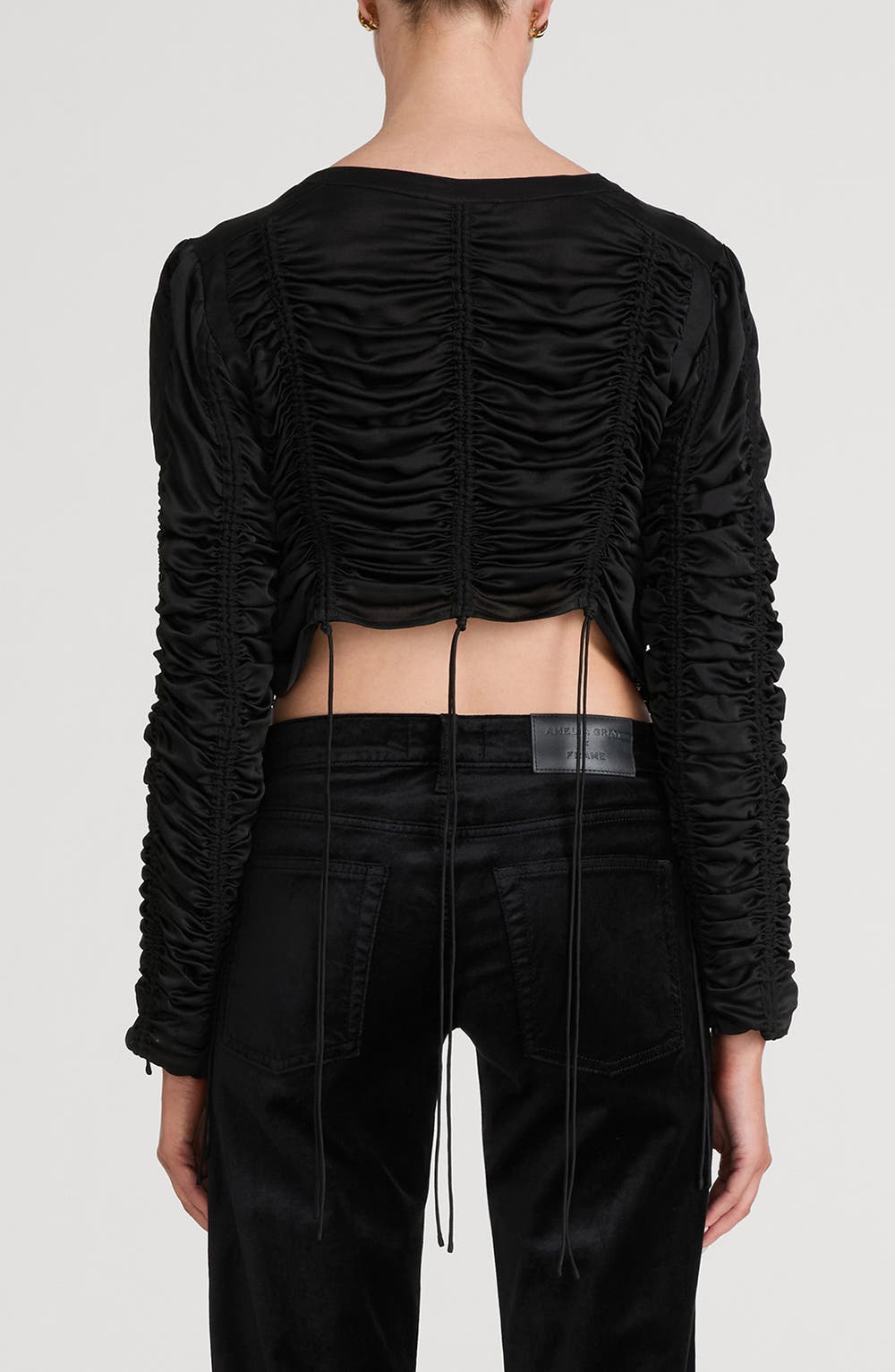 The Serre Drawstring Ruched Silk Crop Top, image 3 of 6