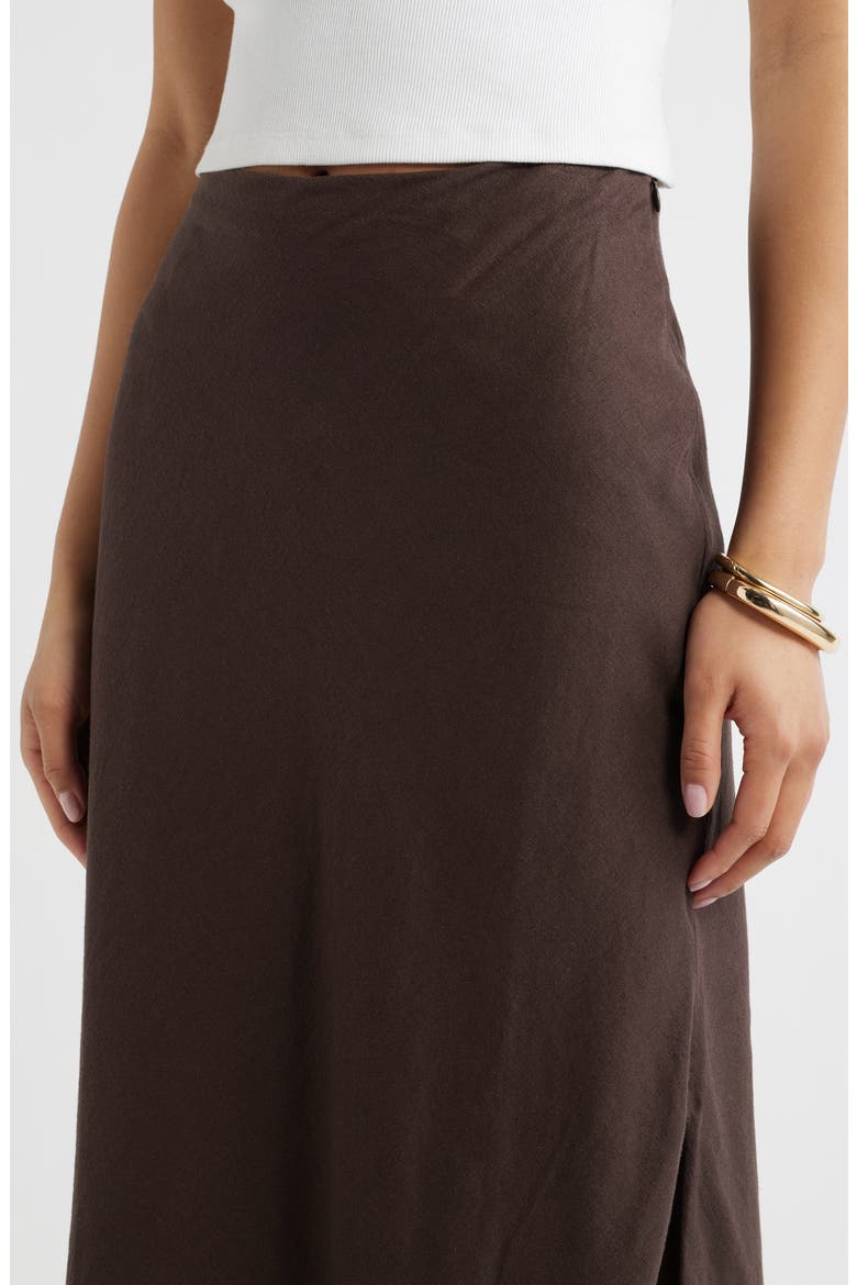 Linen Blend Column Maxi Skirt, Alternate, color, BROWN SEAL