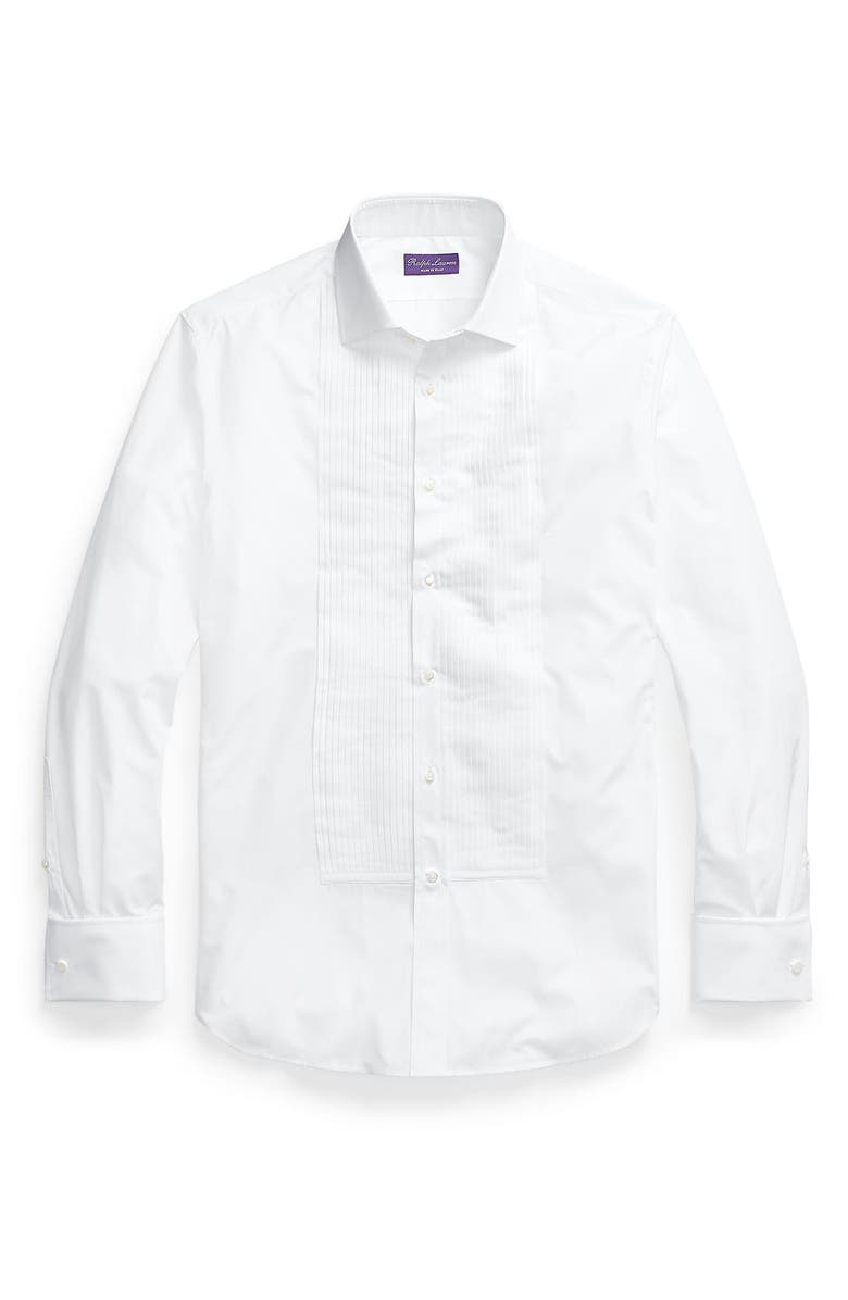Ralph Lauren Purple Label Pleated Bib Cotton Poplin Tuxedo Shirt, Main, color,
