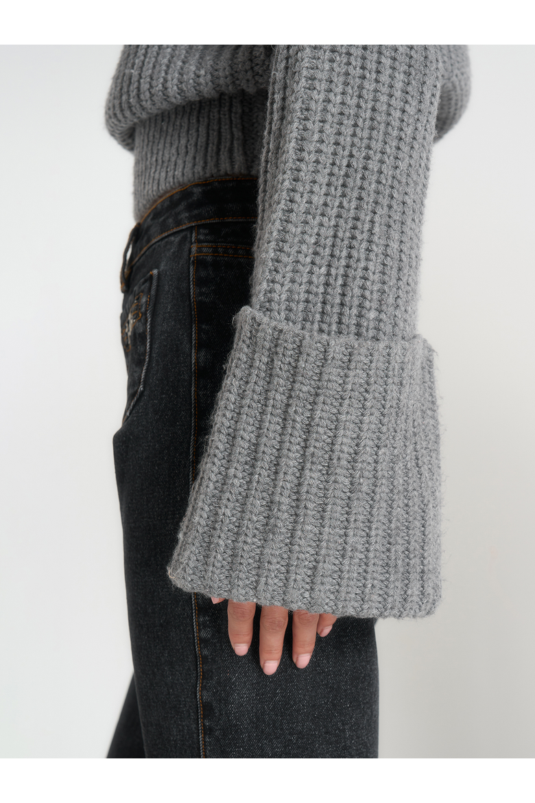 Amaya Roll Neck Knit Jumper With Cuffs, Alternate, color, Grey